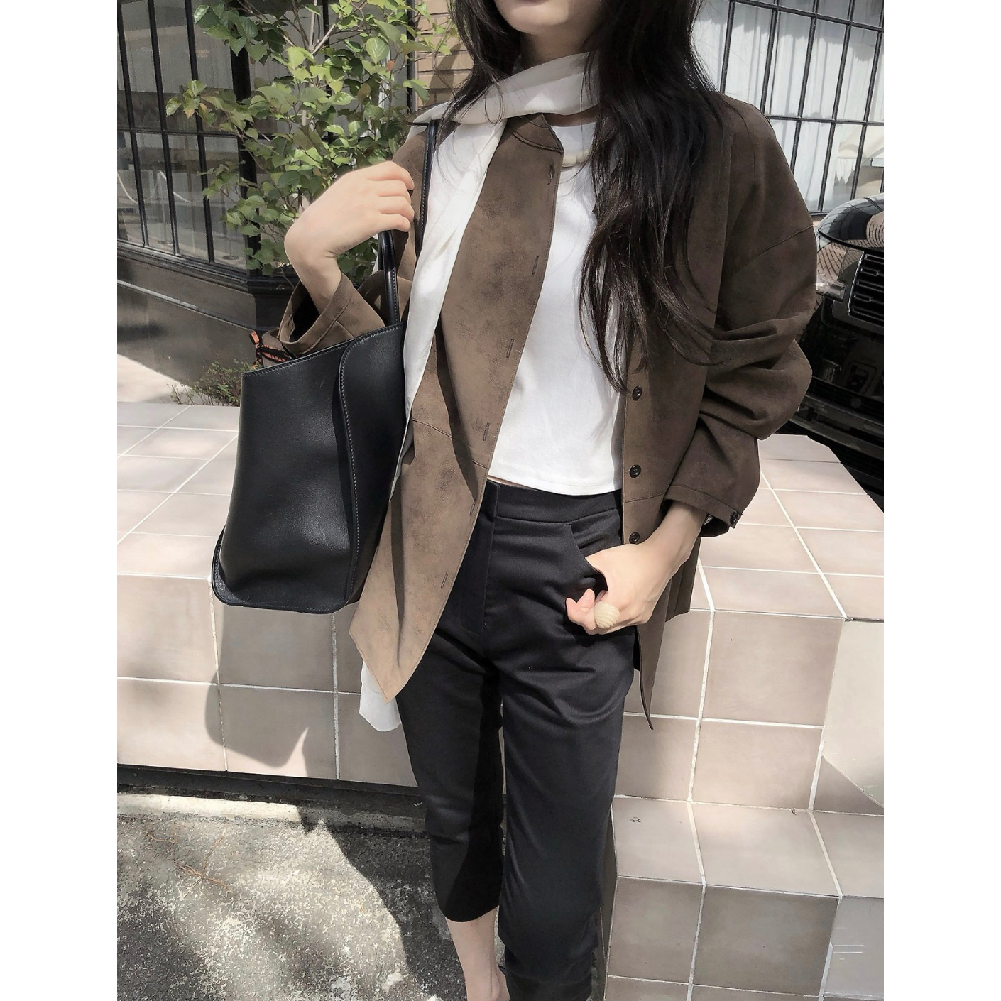 26FW 니드 루즈핏 스웨이드 하프 코트
