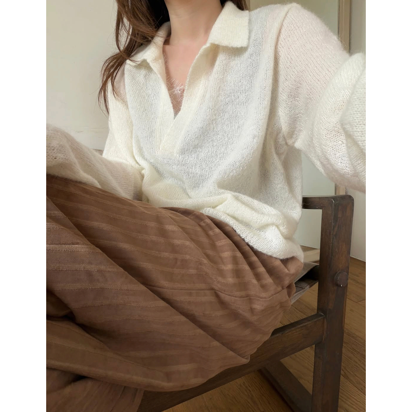 페루 헤링본 스트라이프 와이드 팬츠
