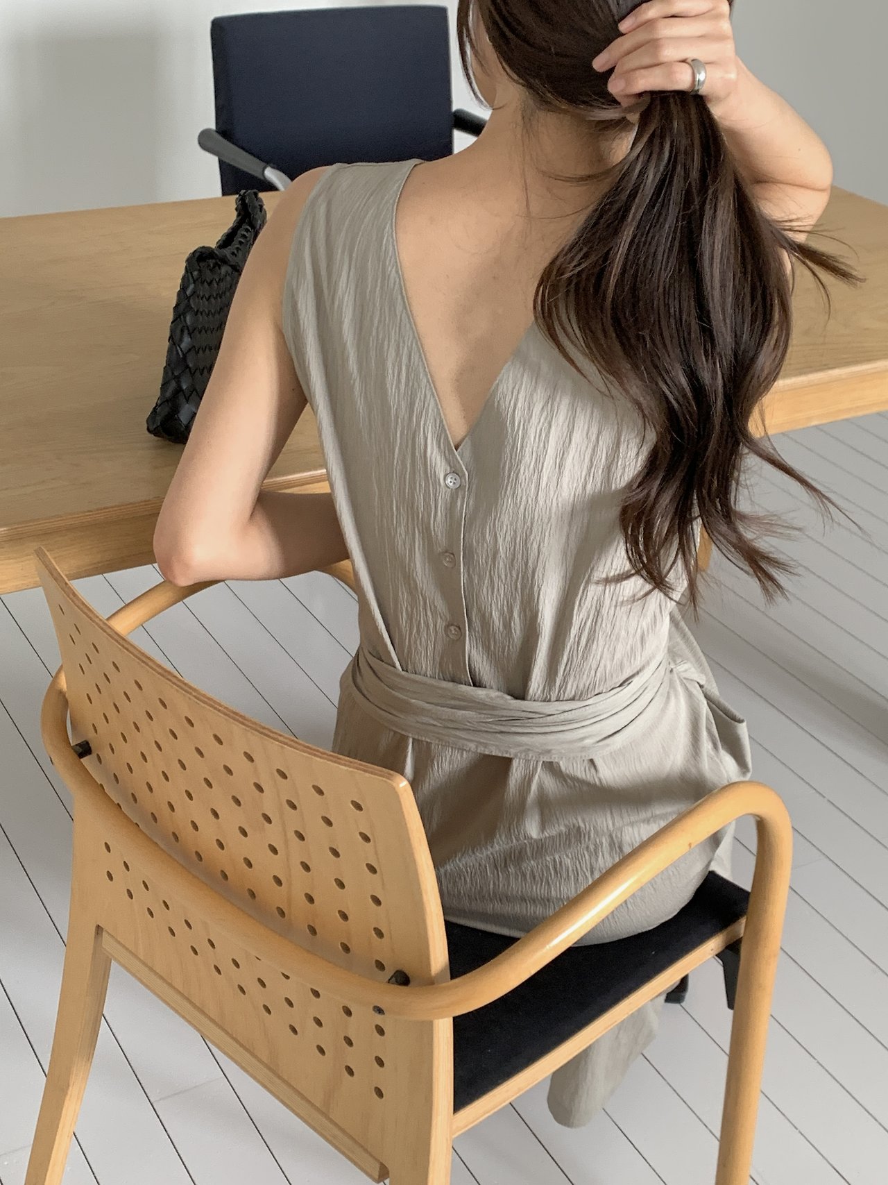 오브 양면착용 허리묶음 바스락 나시 롱원피스