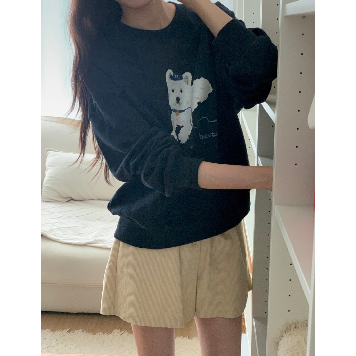 강아지 라운드 맨투맨 귀여운 캐주얼 기본템