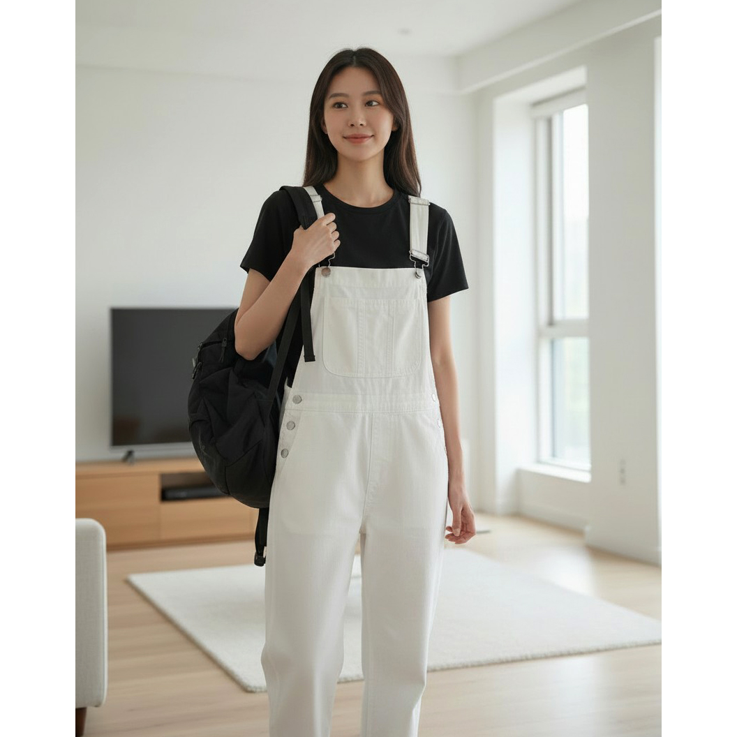 푸디 코튼 루즈핏 오버롤 멜빵 바지