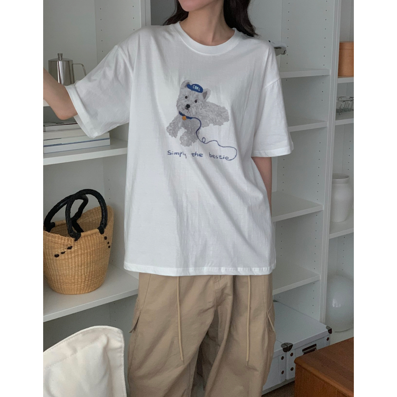 강아지 코튼 루즈핏 반팔티 박스티