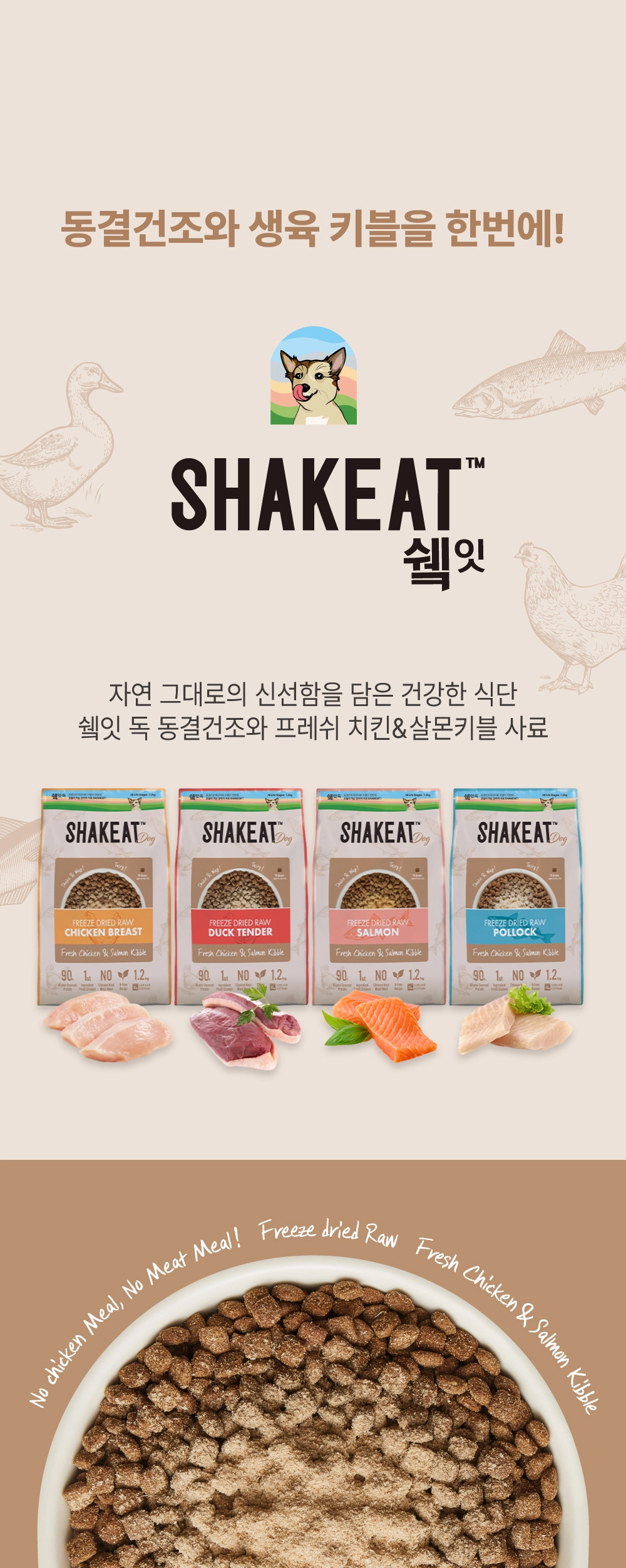 쉨잇 독 동결건조 오리안심과 프레시 치킨&살몬 키블 1.2kg/3kg