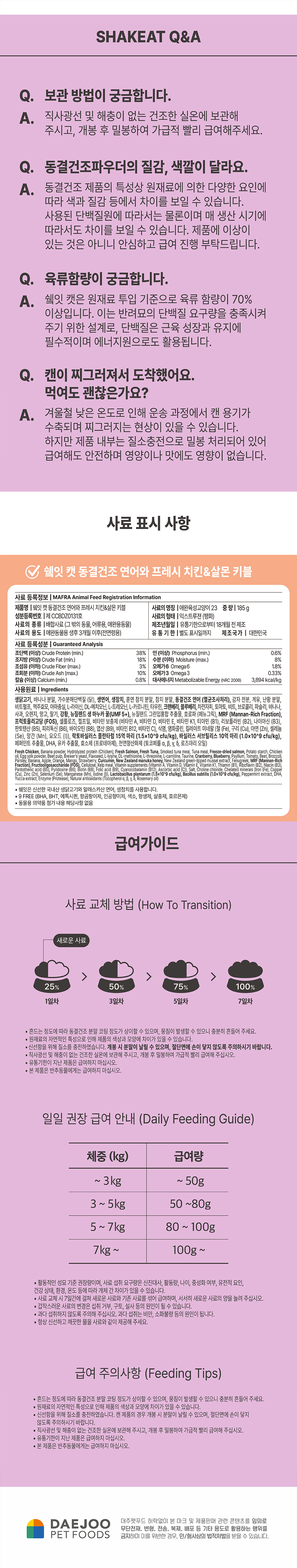 쉨잇 캣 동결건조 연어와 프레시 치킨&살몬 키블 185g