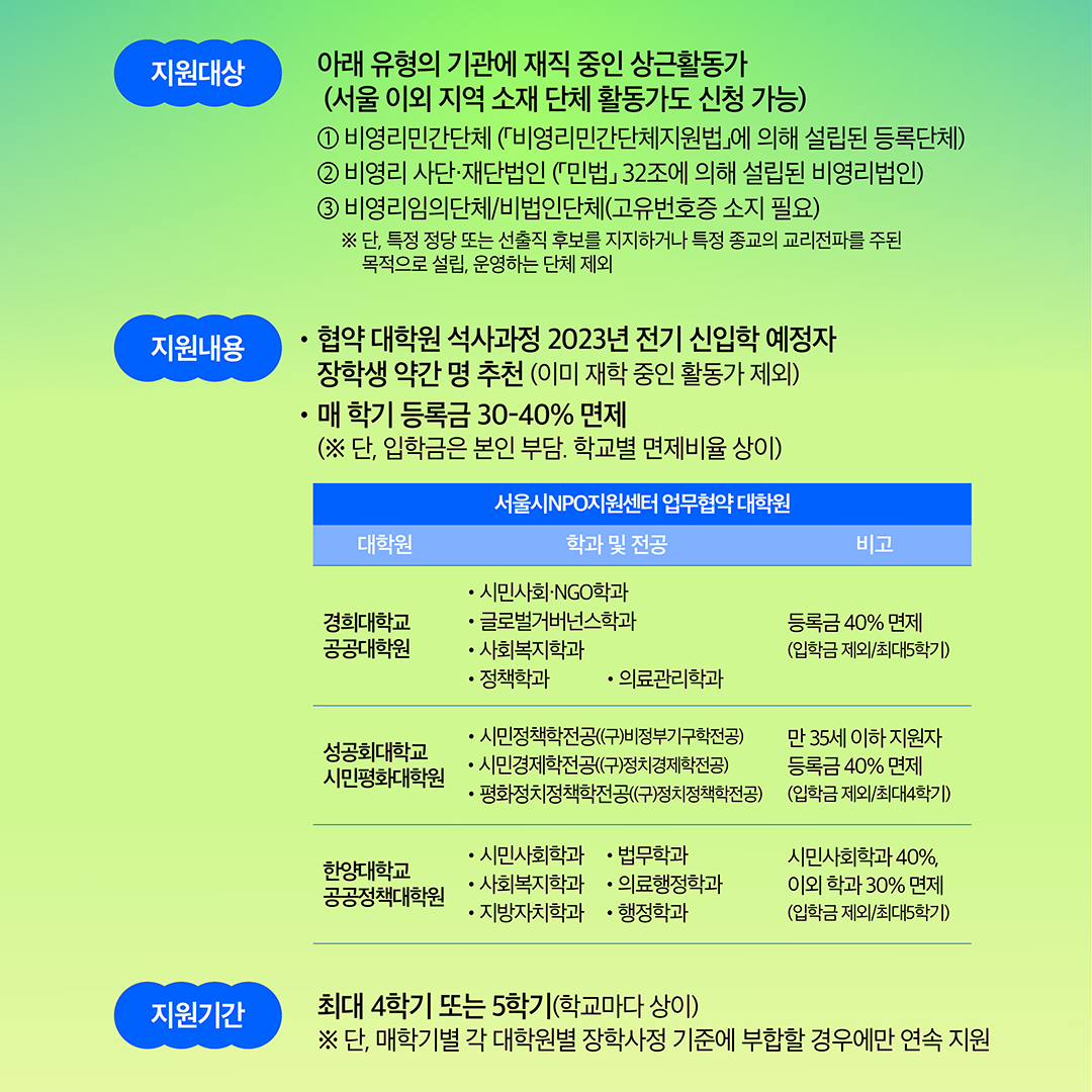 활동가 석사과정 장학지원(2023년 전기 신입학 전형) : 우리온 정착정보 - 꿈 활동가 석사과정 장학지원(2023년 전기 신입학 전형) : 우리온 정착정보 - 꿈