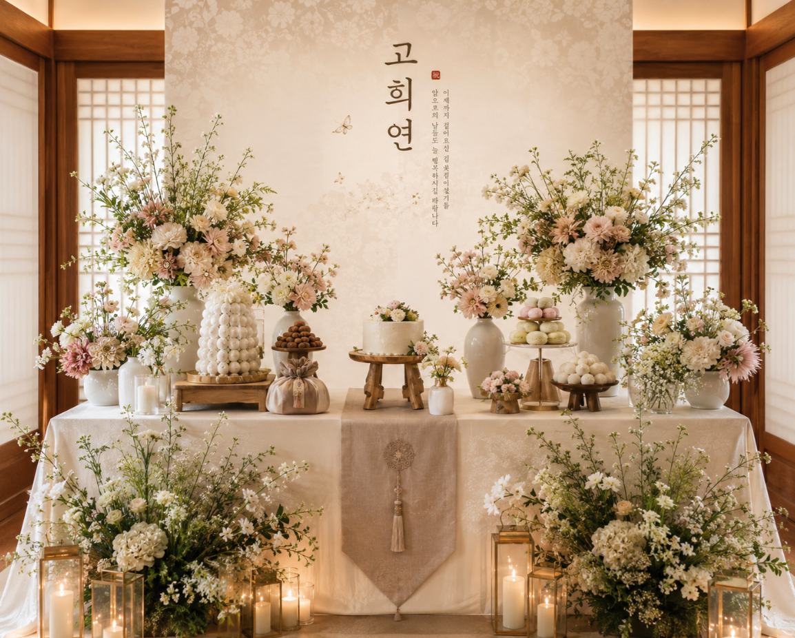 가족 생신 잔치 테이블 데코레이션