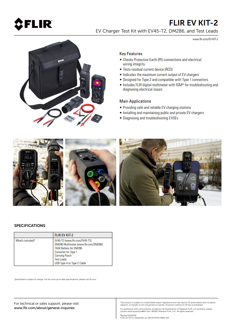 FLIR DM286, 테스트 리드가 포함된 EV-KIT-2 EV 충전기 테스트 키트