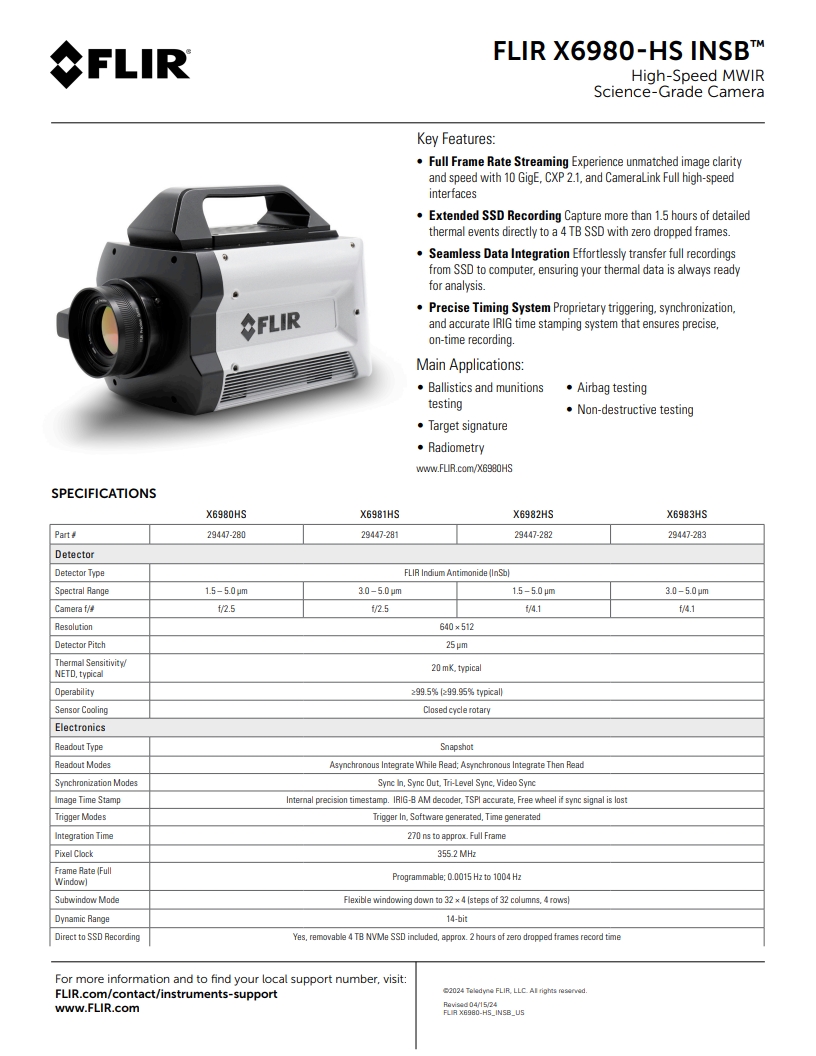 FLIR X6980-HS InSb™ 고속 MWIR 과학 등급 카메라