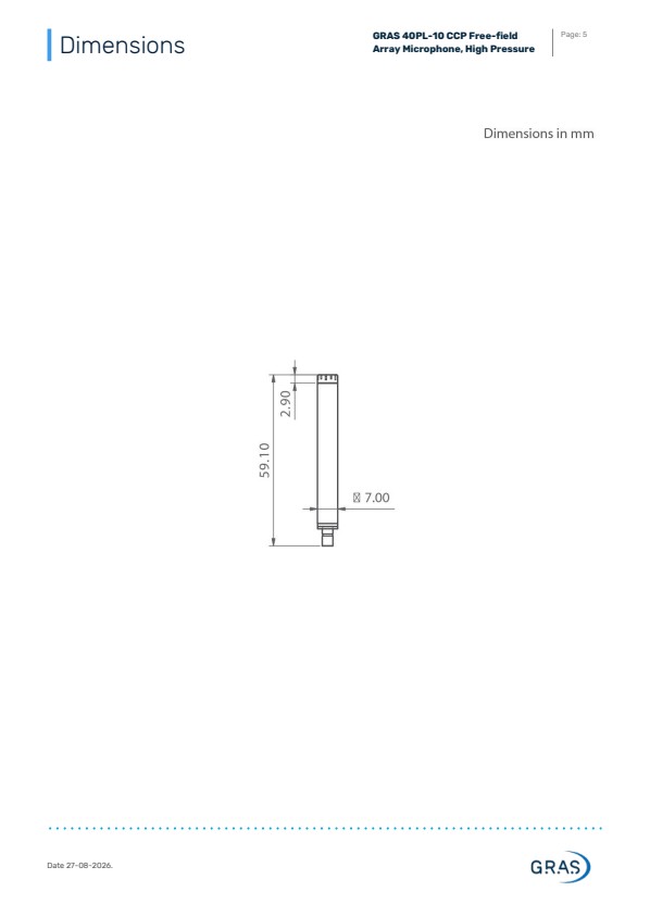 GRAS 40PL-10 CCP 자유음장 배열 마이크, 고압