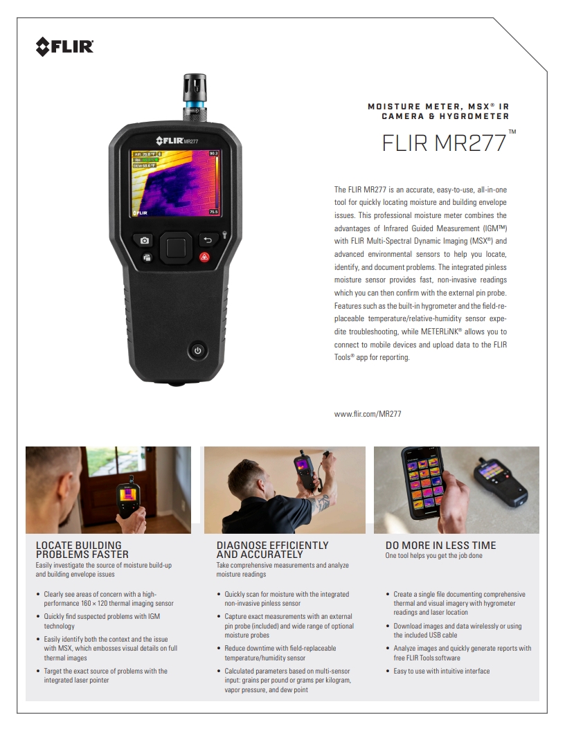 FLIR MR277 습도계 및 MSX® 적외선 카메라를 탑재한 건물 검사 시스템