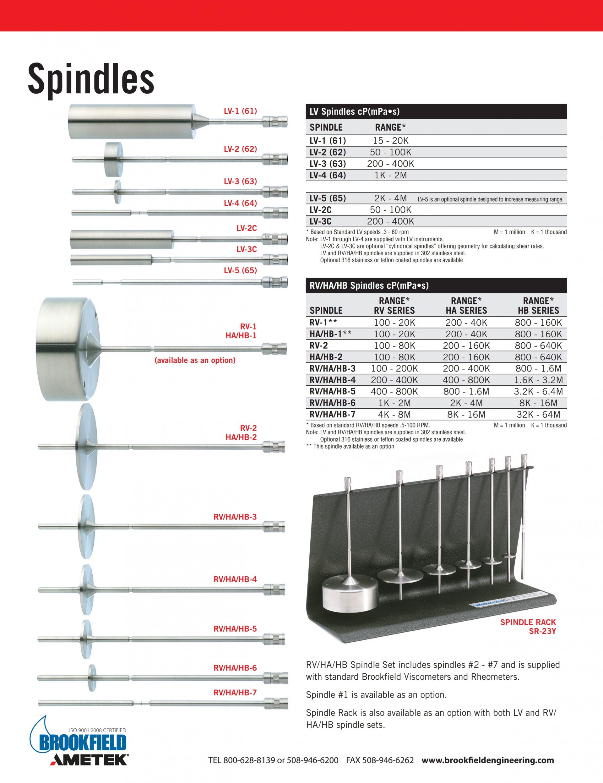 BROOKFIELD SPINDLES