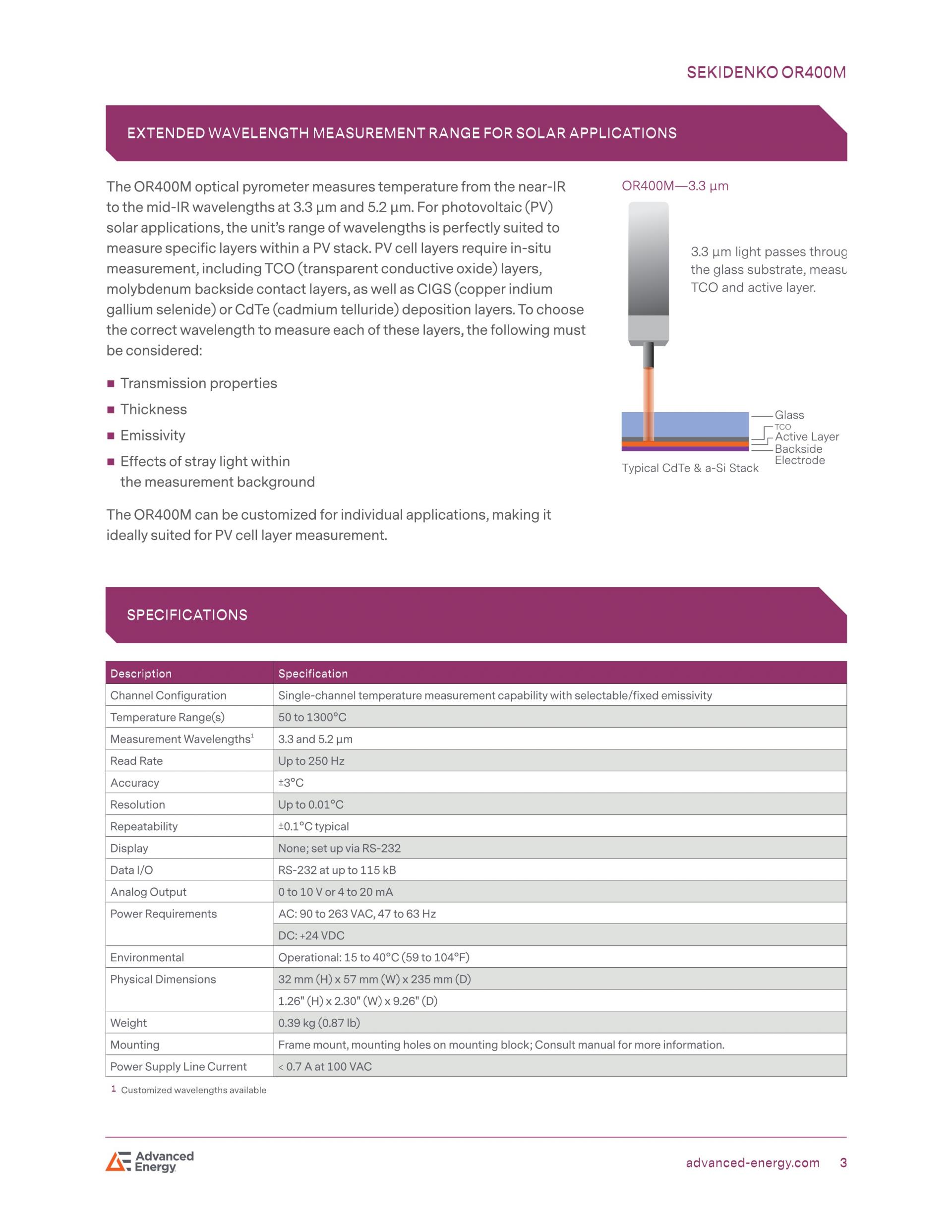 ADVANCED ENERGY 어드밴스드 에너지 OR400M 고온계 ☆ 가격문의