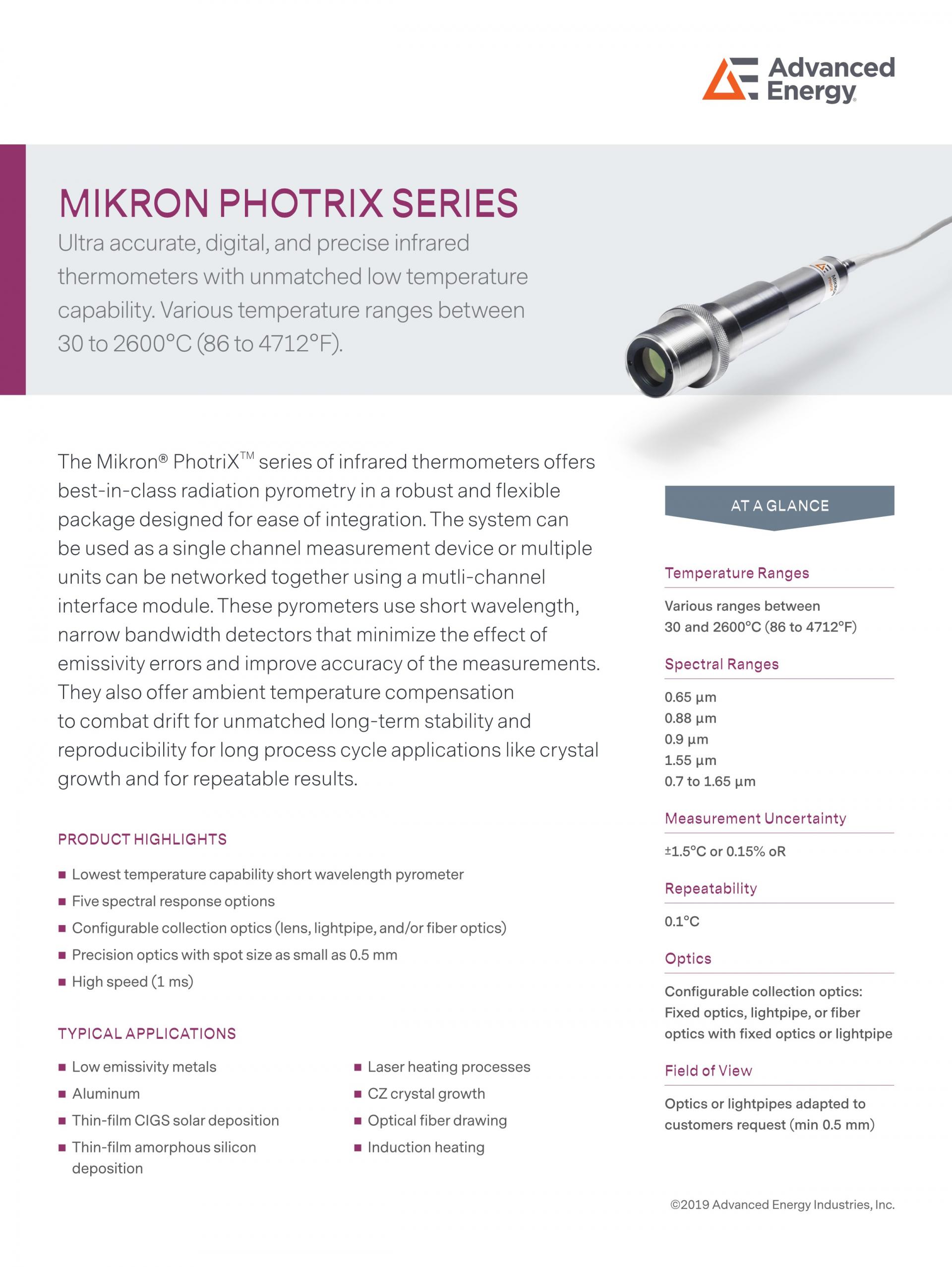 ADVANCED ENERGY 어드밴스드 에너지 PhotriX 고온계 ☆ 가격문의