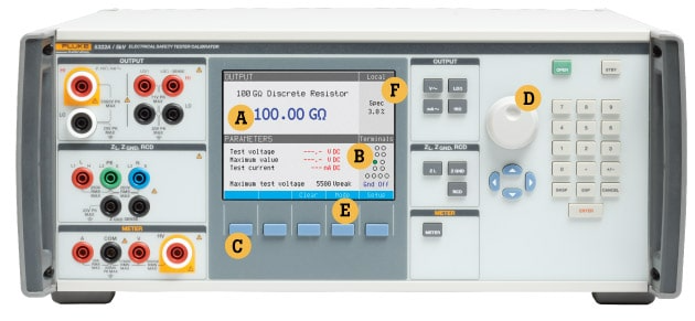 5322A Electrical Tester Calibrator Front Panel with Callouts 5322A Electrical Tester Calibrator Front Panel with Callouts