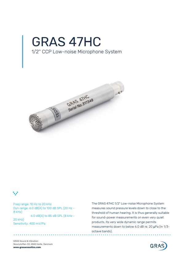 GRAS 47HC 1/2인치 CCP 저소음 마이크 시스템