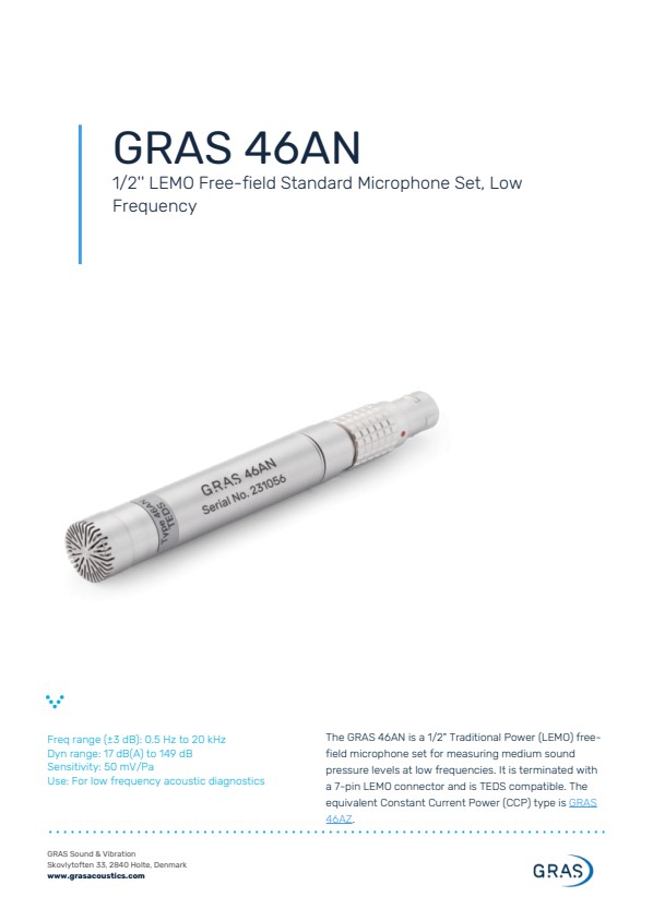 GRAS 46AN LEMO 프리필드 표준 마이크 세트, 저주파수용