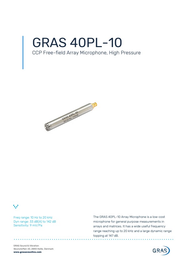 GRAS 40PL-10 CCP 자유음장 배열 마이크, 고압