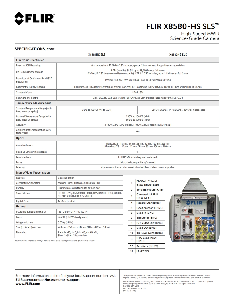 FLIR X8580-HS SLS™ 고화질 LWIR 과학 등급 카메라