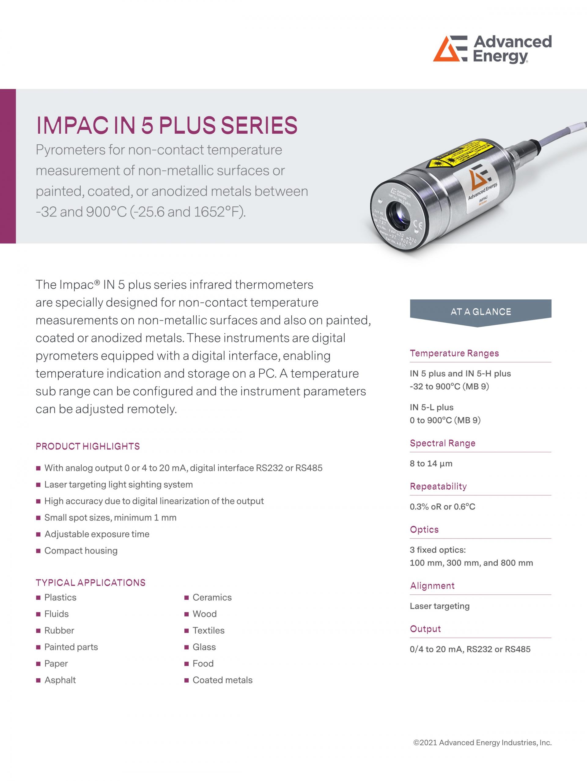 ADVANCED ENERGY 어드밴스드 에너지 IN5 PLUS 고온계 ☆ 가격문의