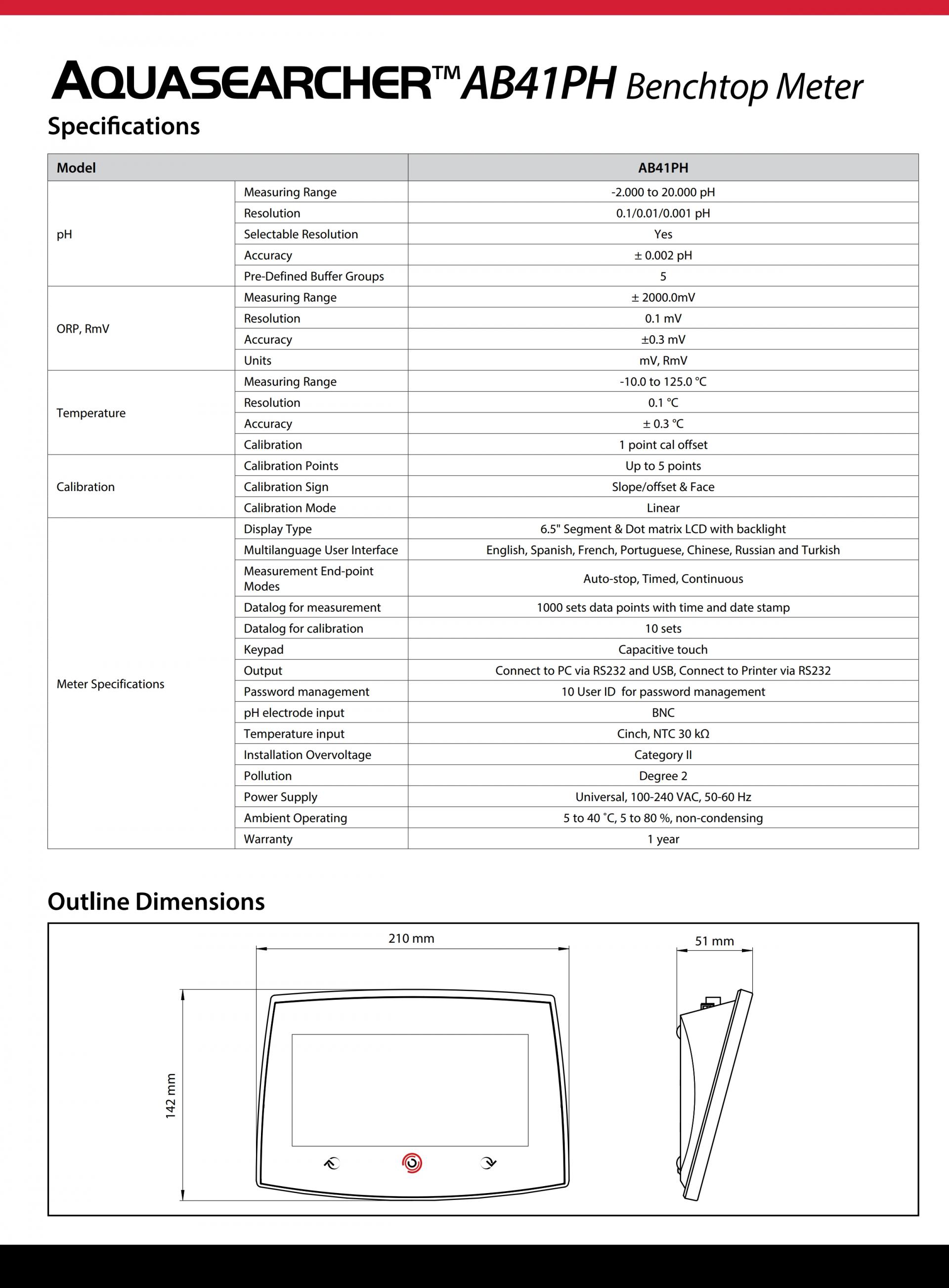 OHAUS AB41PH AQUASEARCHER PH미터