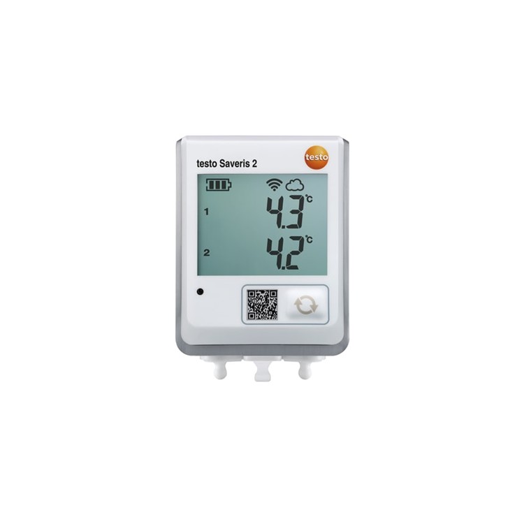 TESTO Saveris 2-T2 디스플레이 및 NTC 온도 프로브용 2개의 연결부가 있는 WiFi 데이터 로거