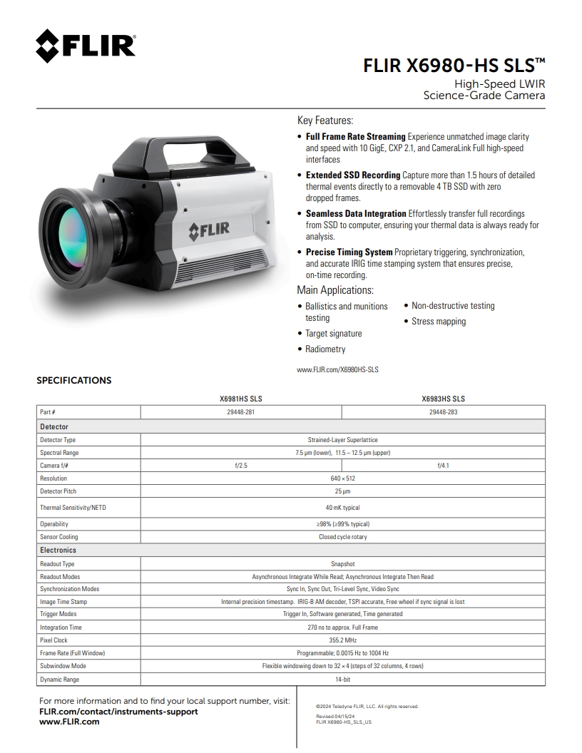 FLIR X6980-HS SLS™ 고속 LWIR 과학 등급 카메라