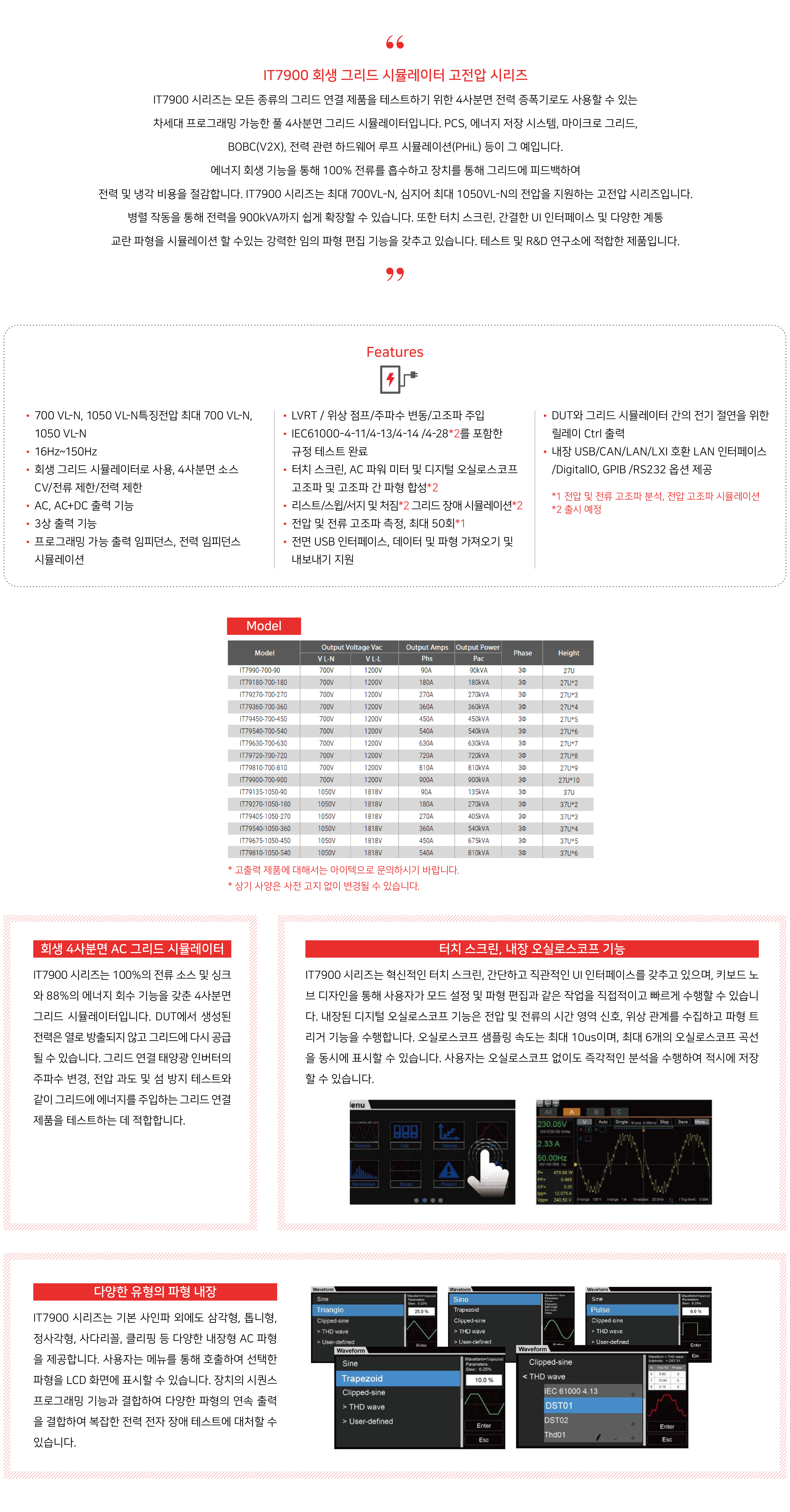 ITECH IT7900 고전압 재생 그리드 시뮬레이터 (700 VL-N/1050 VL-N)