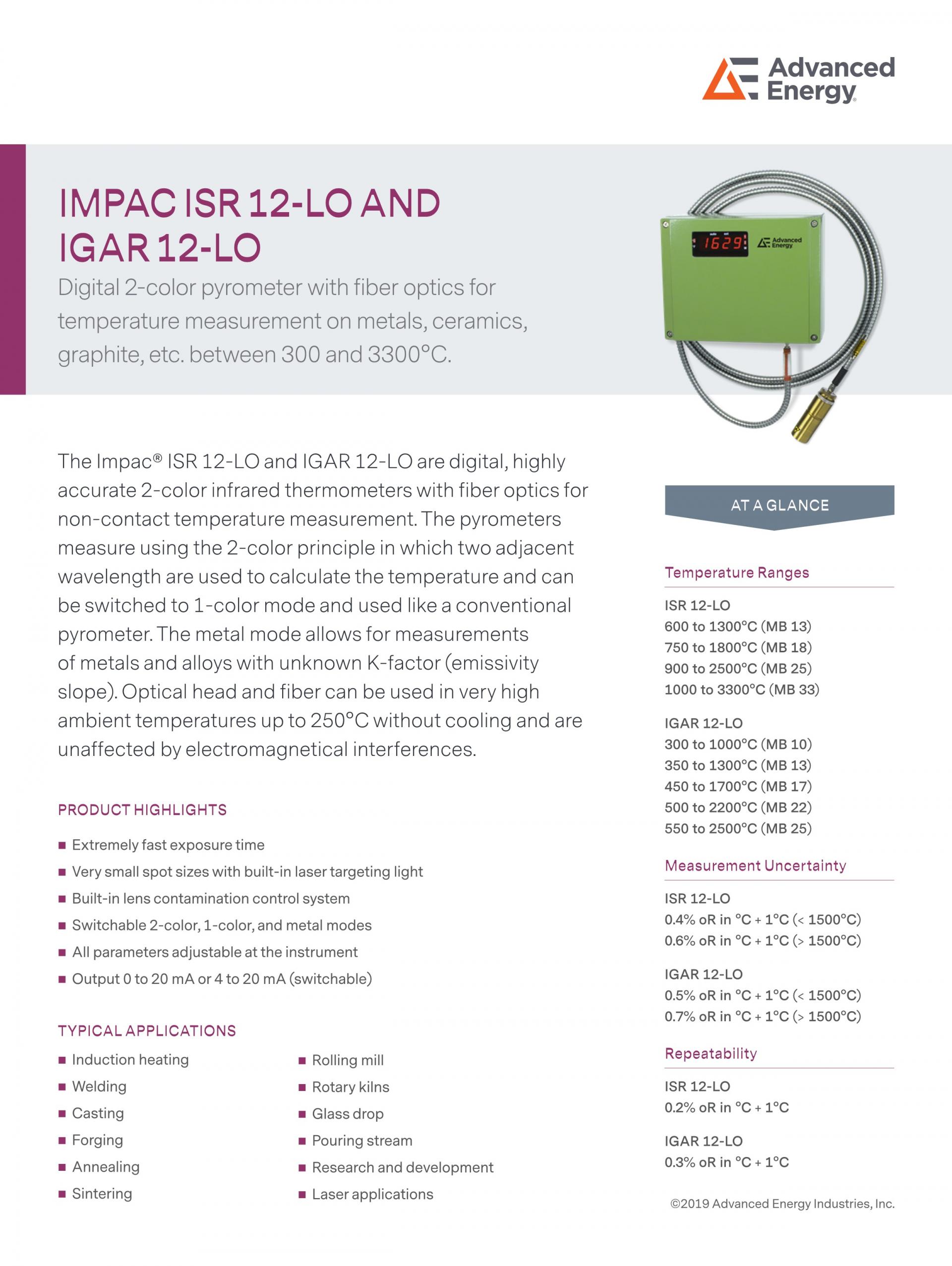 ADVANCED ENERGY 어드밴스드 에너지 ISR 12-LO 고온계 ☆ 가격문의
