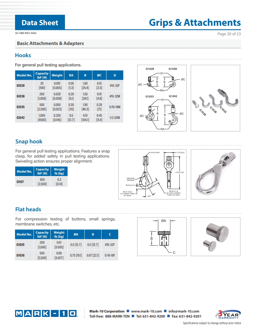 MARK-10 후크 G1028, G1035, G1038, G1042