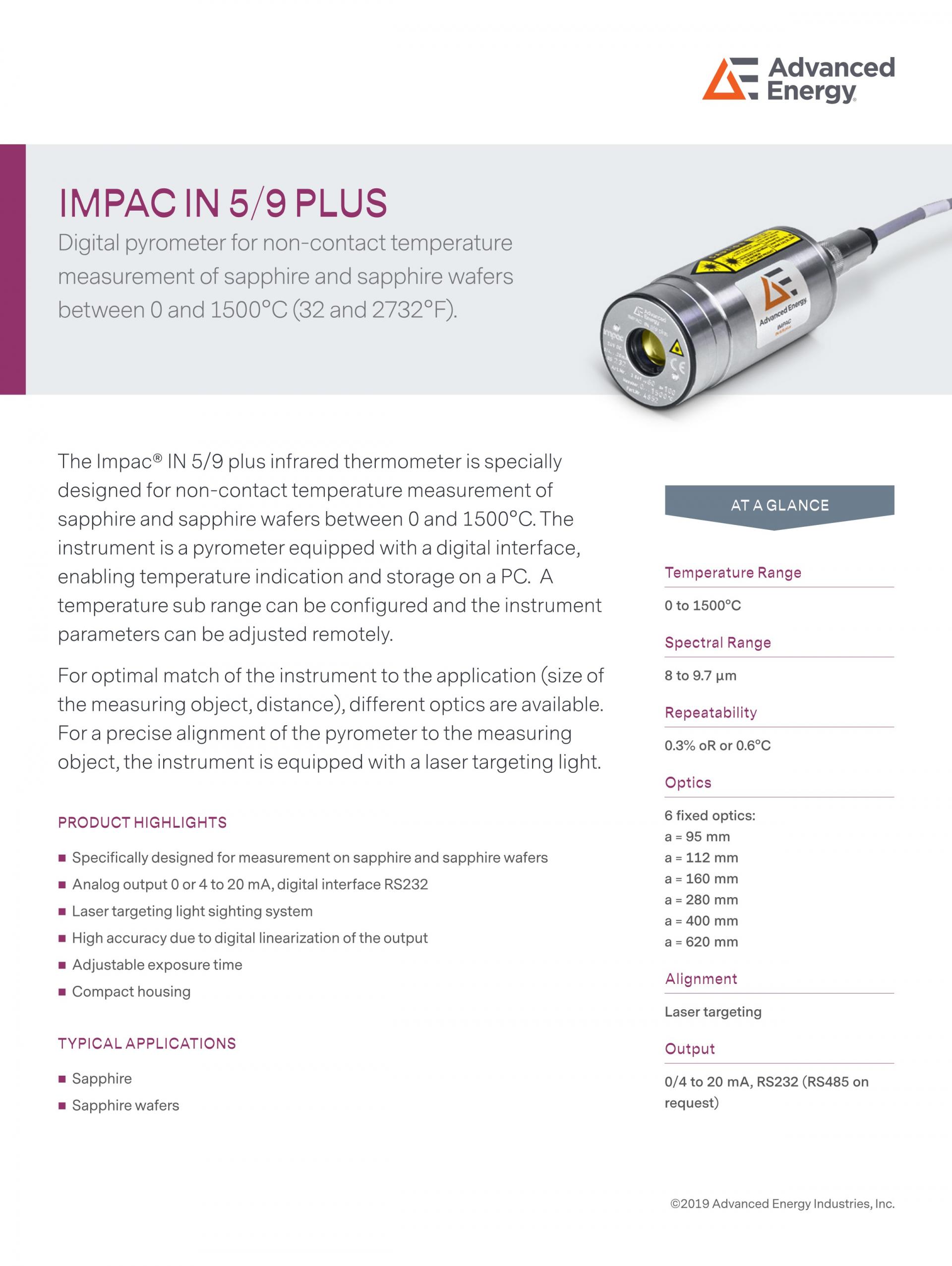 ADVANCED ENERGY 어드밴스드 에너지 IN 5/9 PLUS 고온계 ☆ 가격문의