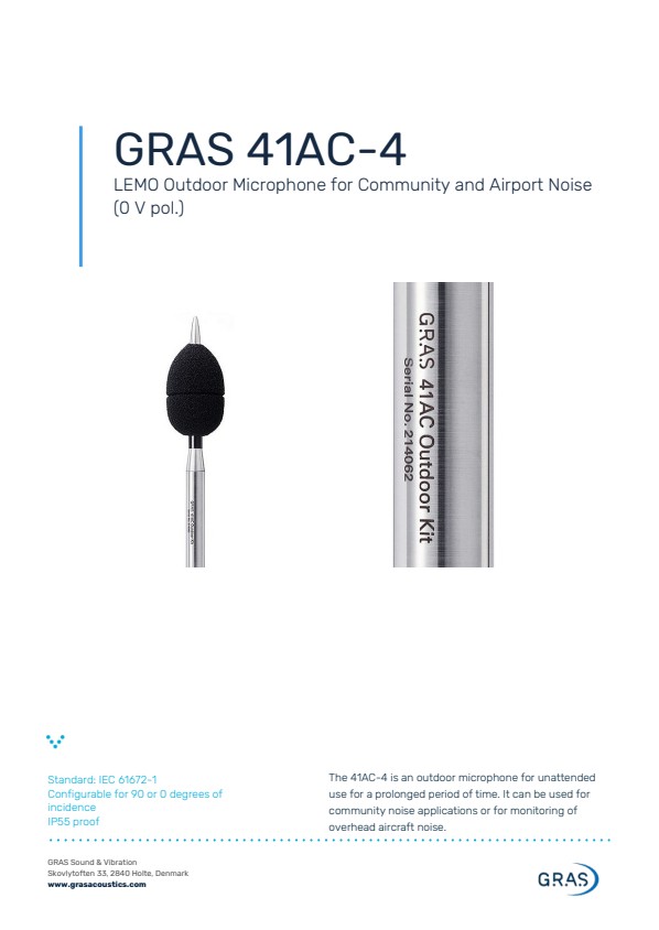 GRAS 41AC-4 EMO 실외용 마이크 (환경소음 및 공항 소음용, 0V 극성)