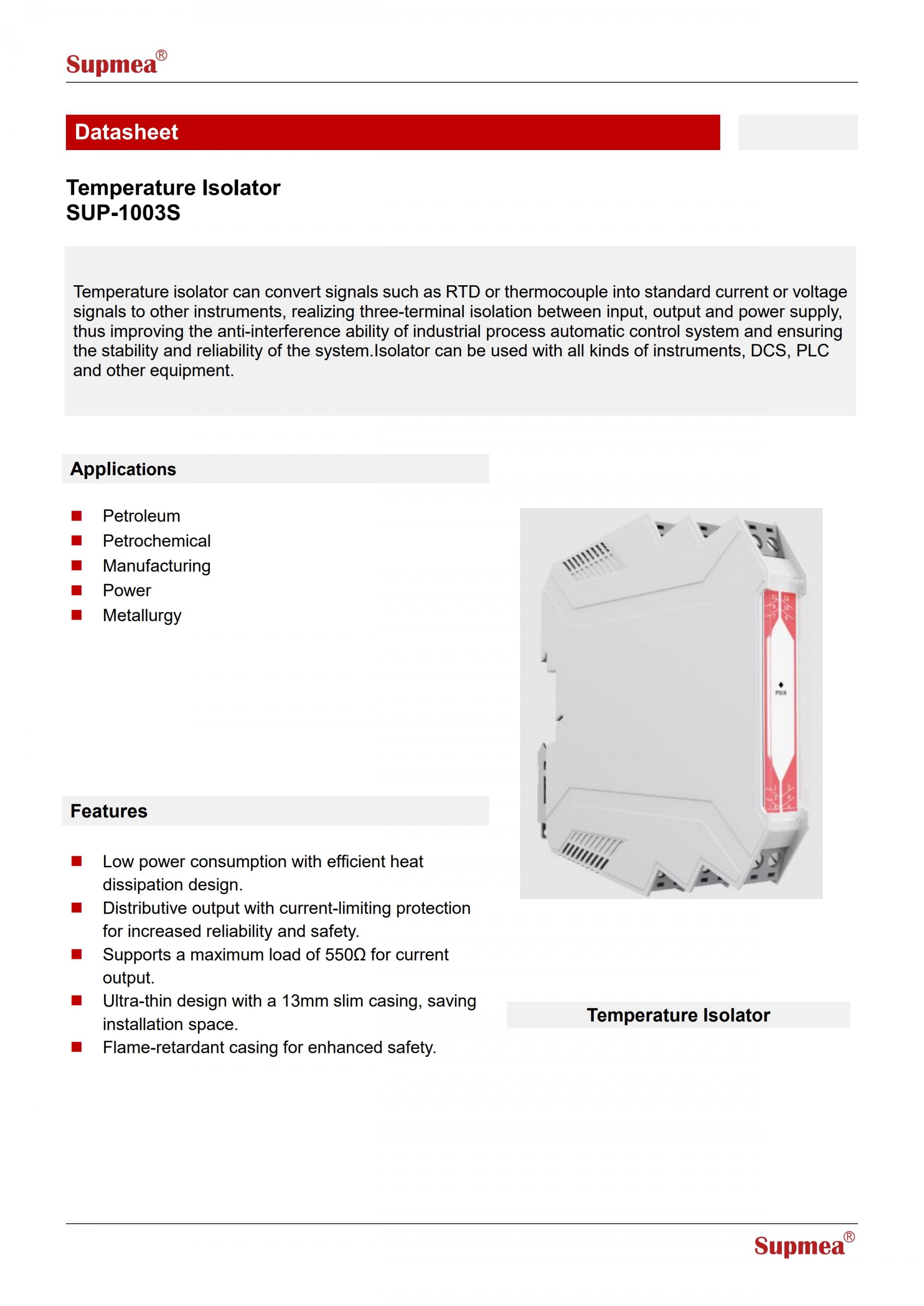 SUPMEA SUP-1003S 온도 입력 디지털 신호 절연기