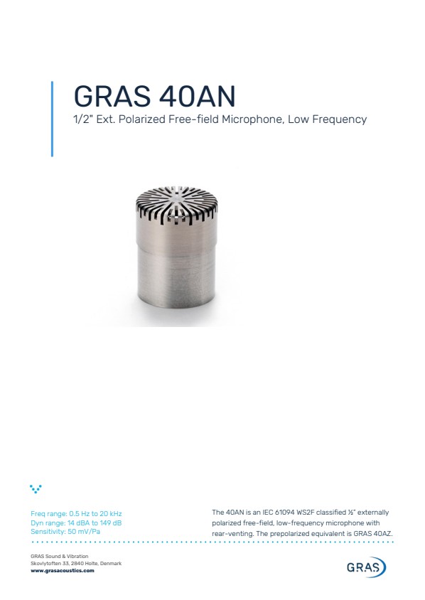 GRAS 40AN 1/2인치 외부 편광 자유장 마이크, 저주파수