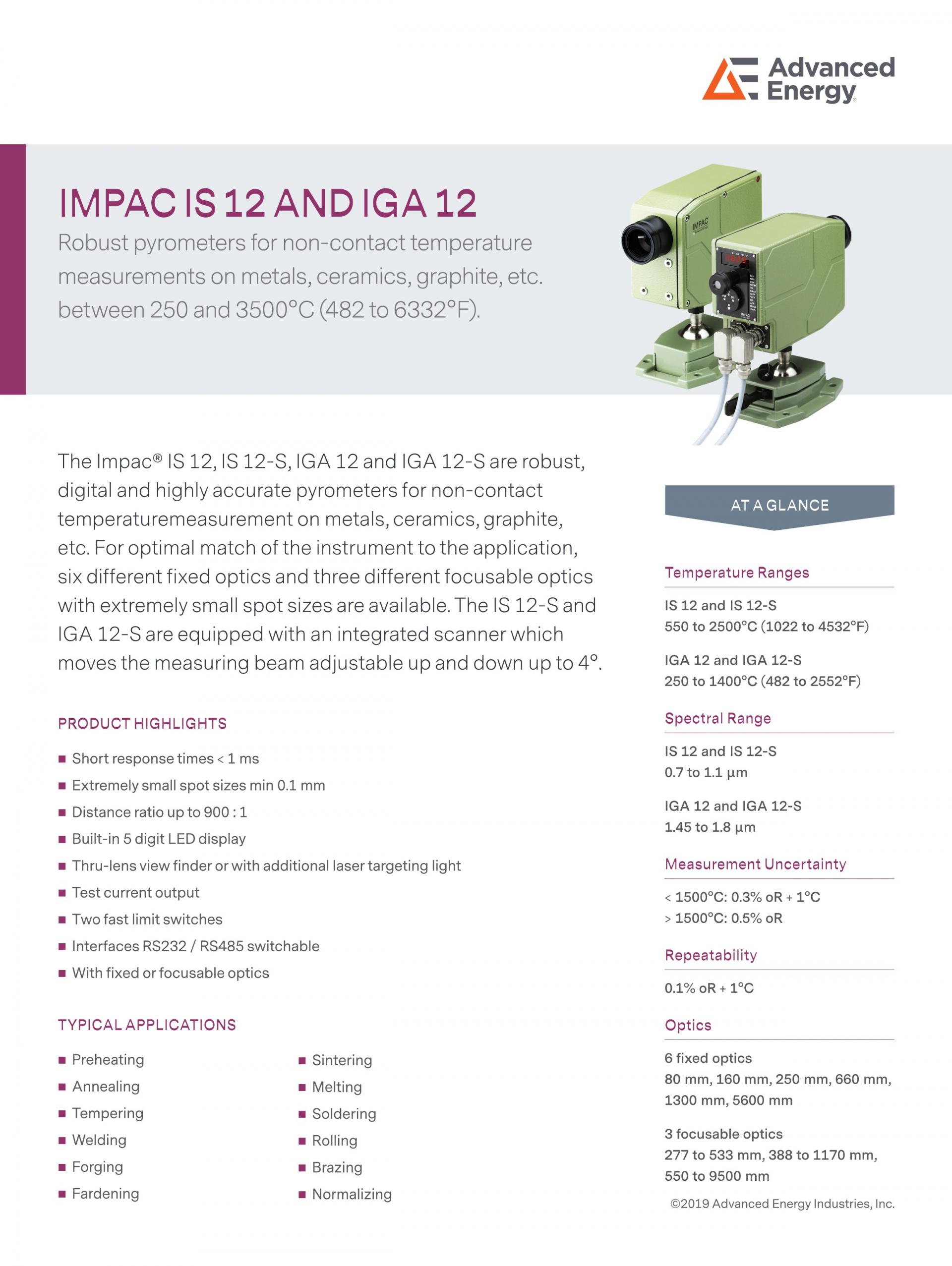 ADVANCED ENERGY 어드밴스드 에너지 IS 12 & IS 12-S 고온계 ☆ 가격문의