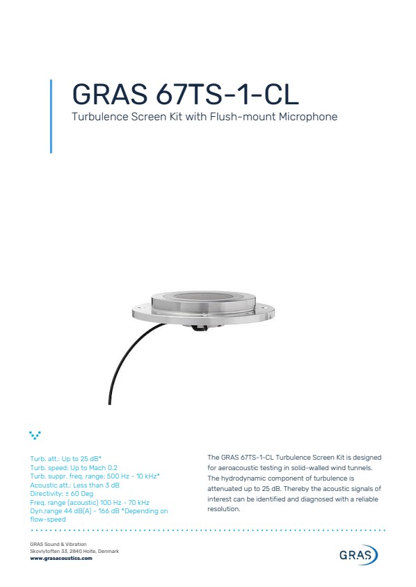 GRAS 67TS-1-CL 매립형 마이크 포함 난류차단 스크린키트