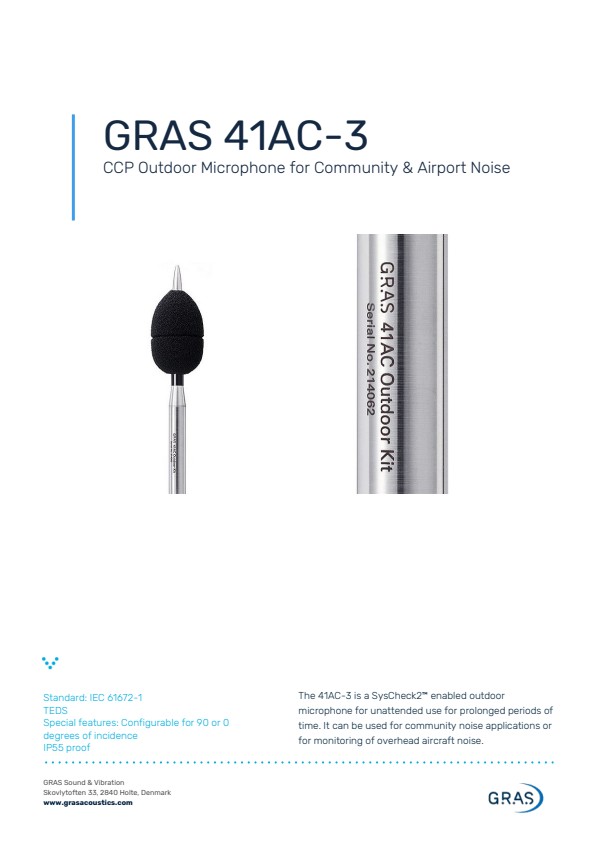 GRAS 41AC-3 CCP 실외용 마이크 (환경소음 및 공항 소음 측정용)
