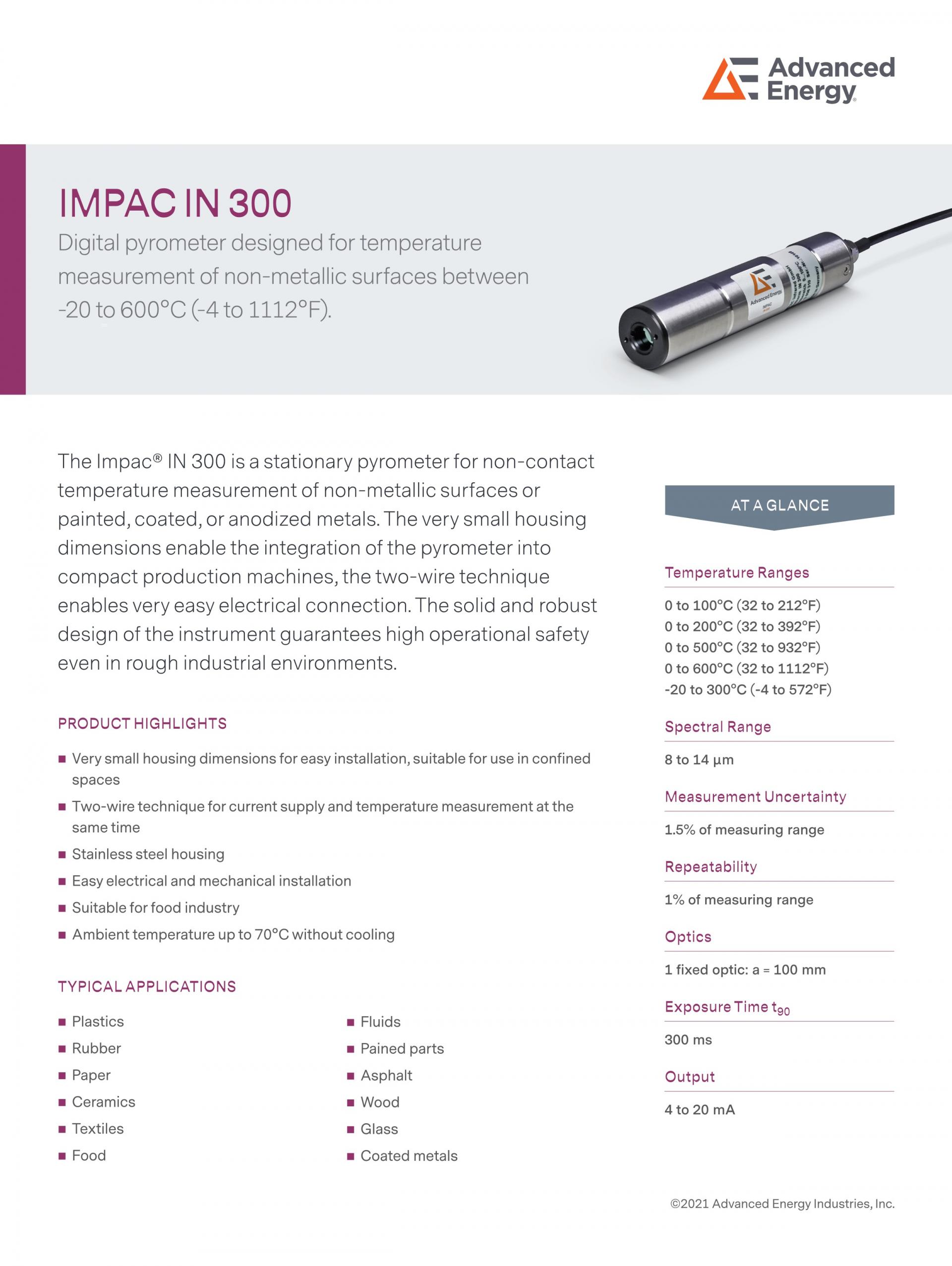 ADVANCED ENERGY 어드밴스드 에너지 IN 300 고온계 ☆ 가격문의