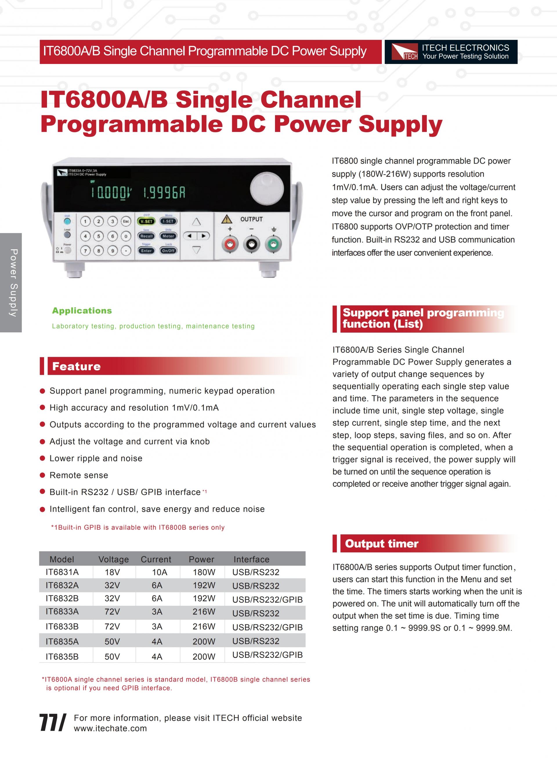 ITECH IT6800A/B 단일 채널 파워 (180~216W)