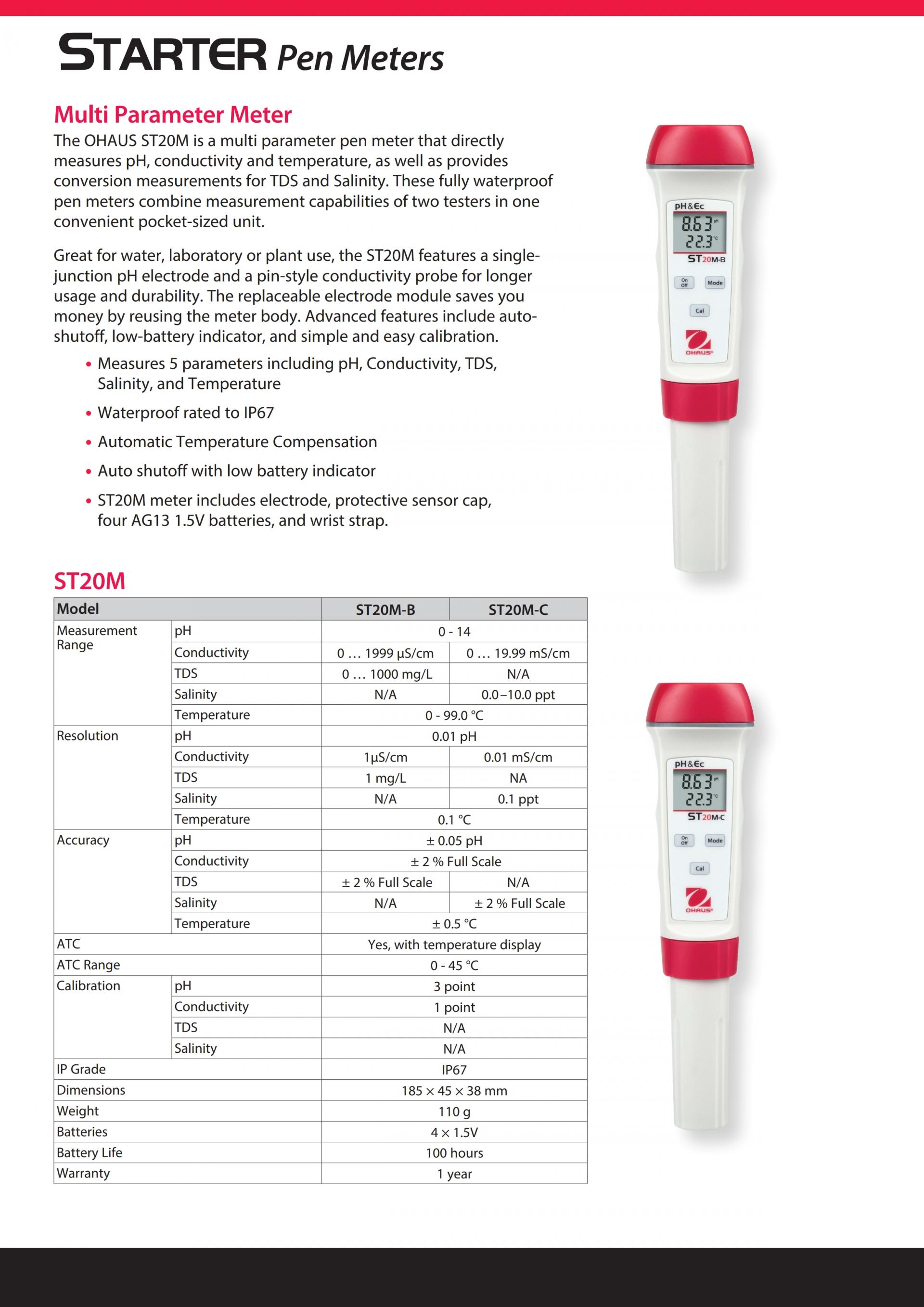OHAUS ST20M-B STARTER 펜 미터
