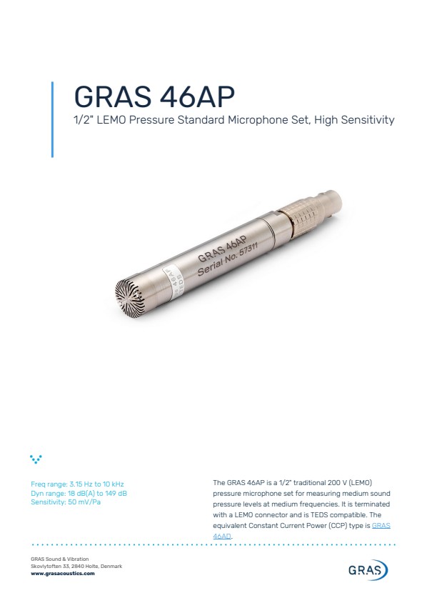 GRAS 46AP 1/2인치 LEMO 고감도 표준 마이크로폰 세트