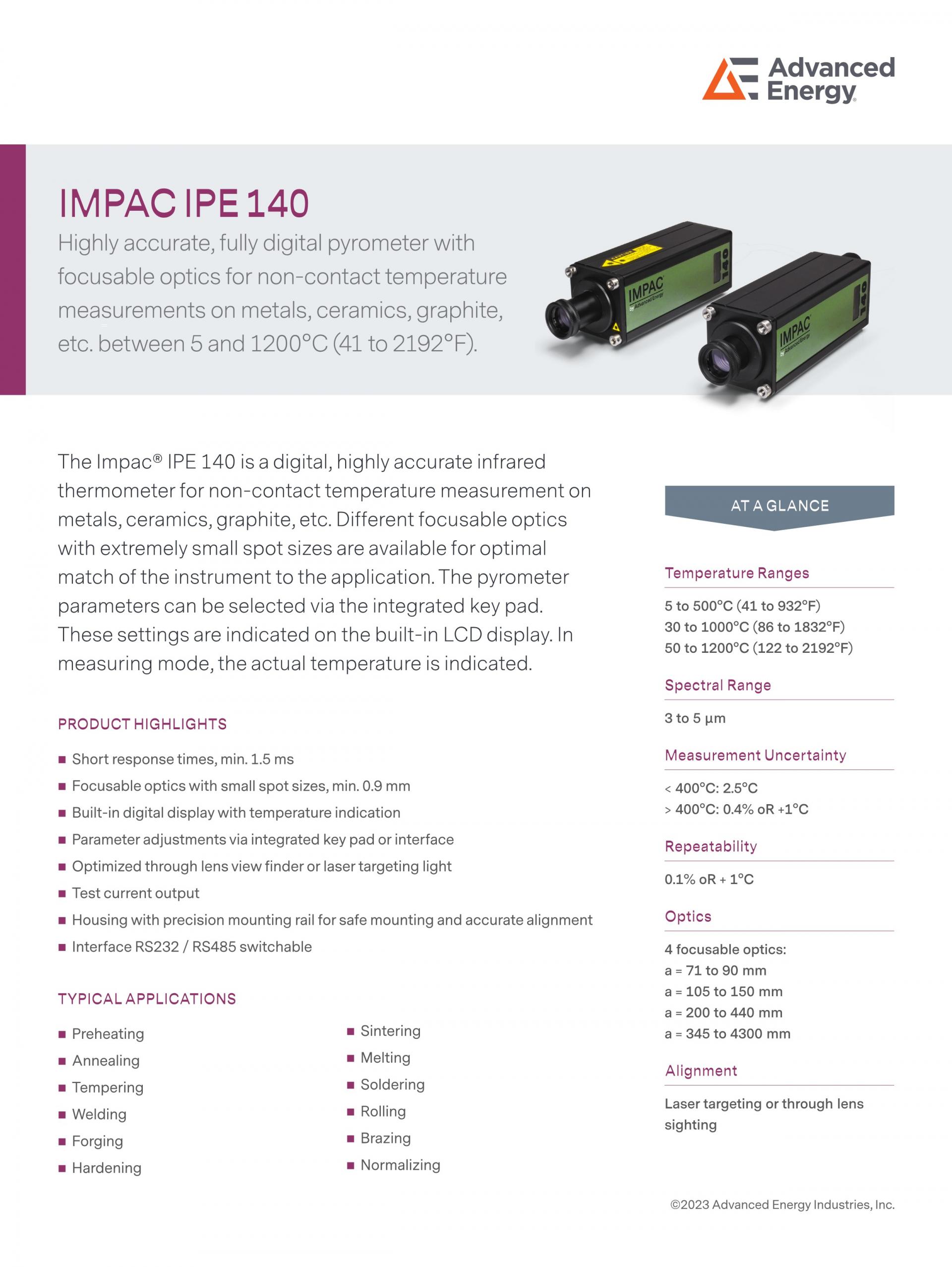 ADVANCED ENERGY 어드밴스드 에너지 IPE 140 고온계 ☆ 가격문의