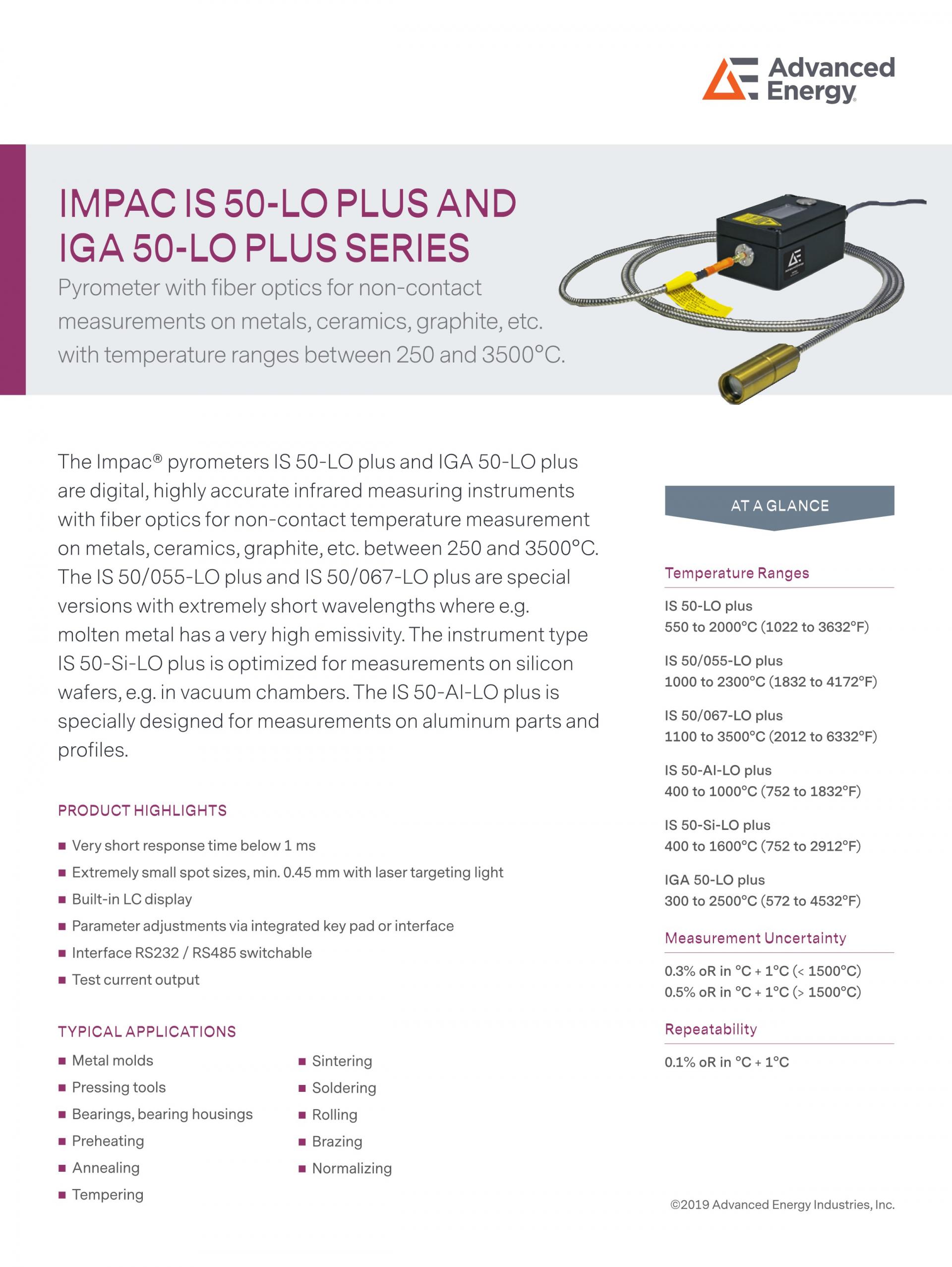 ADVANCED ENERGY 어드밴스드 에너지 IGA 50-LO PLUS 고온계 ☆ 가격문의
