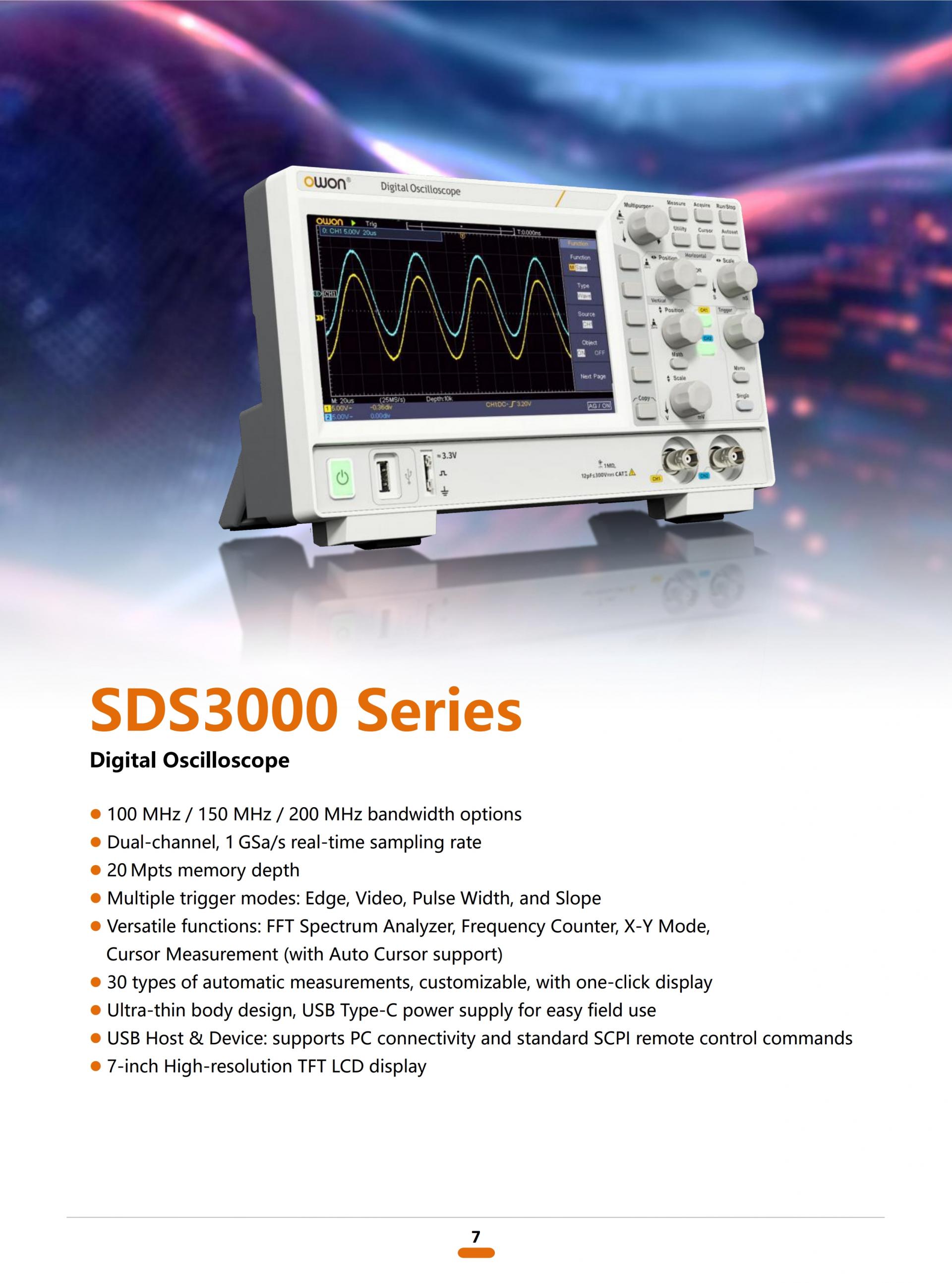 OWON SDS3000 SERIES 디지털 오실로스코프