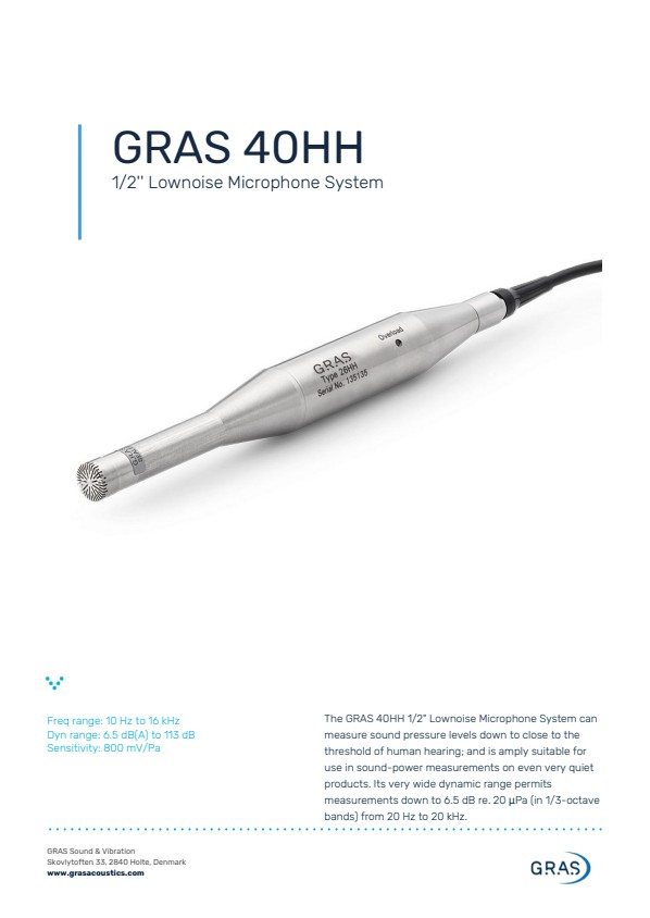 GRAS 40HH 1/2`` 저소음 마이크 시스템