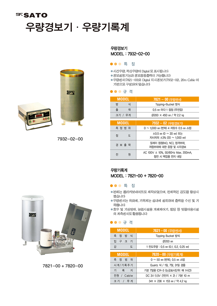 SK SATO 7932-02-00 & 7821-00+7820-00 우량경보기·우량기록계