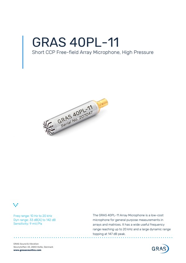 GRAS 40PL-11 짧은 CCP 자유장 배열 마이크, 고압