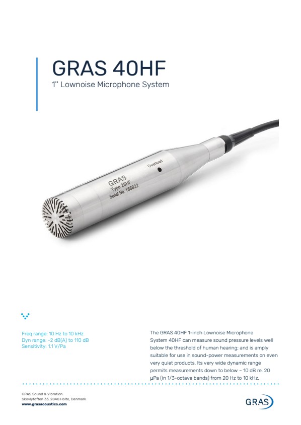 GRAS 40HF 1`` 저소음 마이크 시스템