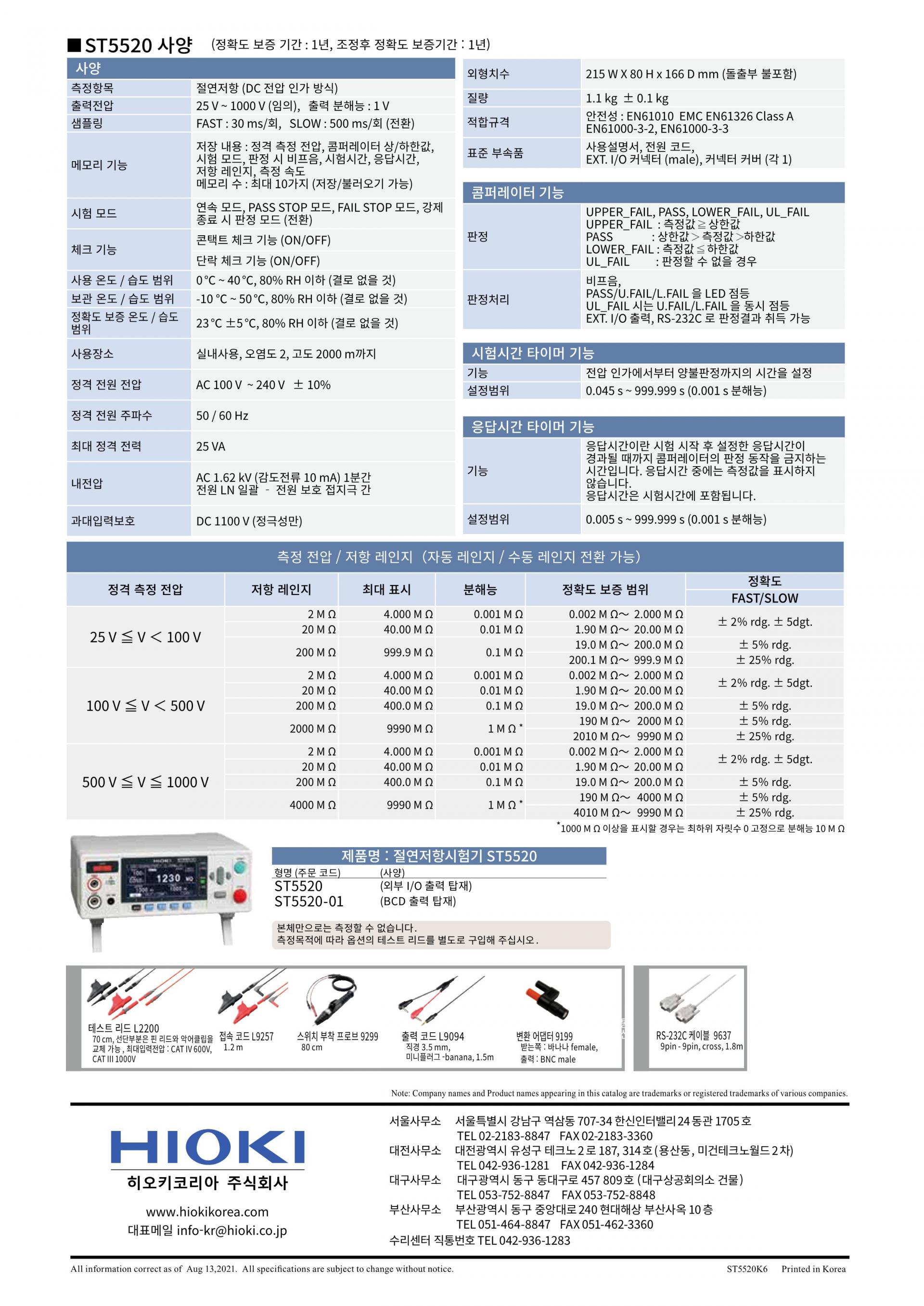 HIOKI ST5520 절연 저항 시험기 : 지니어스인더스트리 - 대한민국 No.1 산업장비 공급채널
