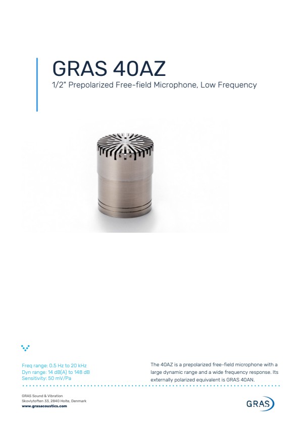GRAS 40AZ 1/2 프리폴라라이즈드 자유장 마이크, 저주파수