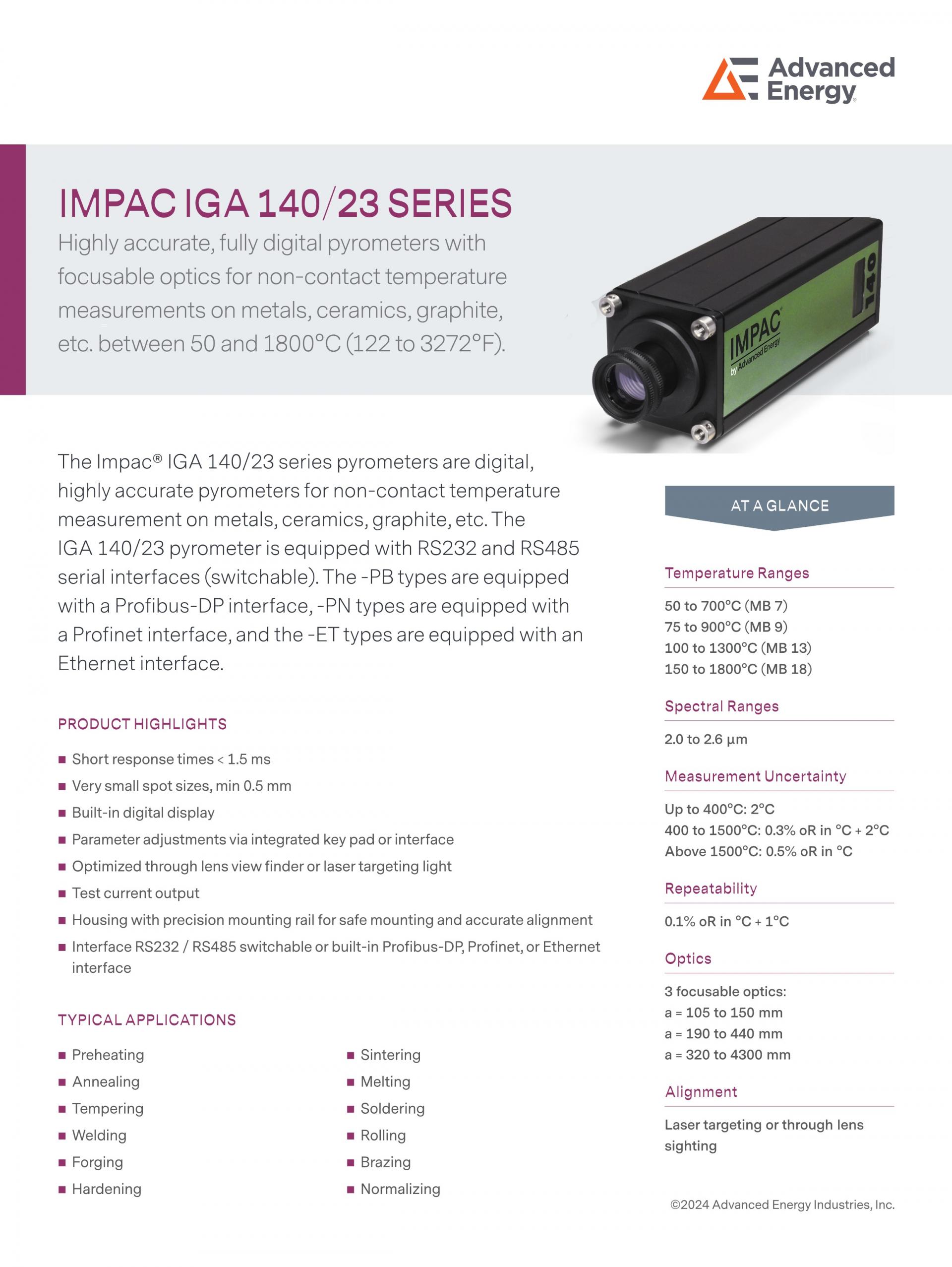 ADVANCED ENERGY 어드밴스드 에너지 IGA 140/23 고온계 ☆ 가격문의